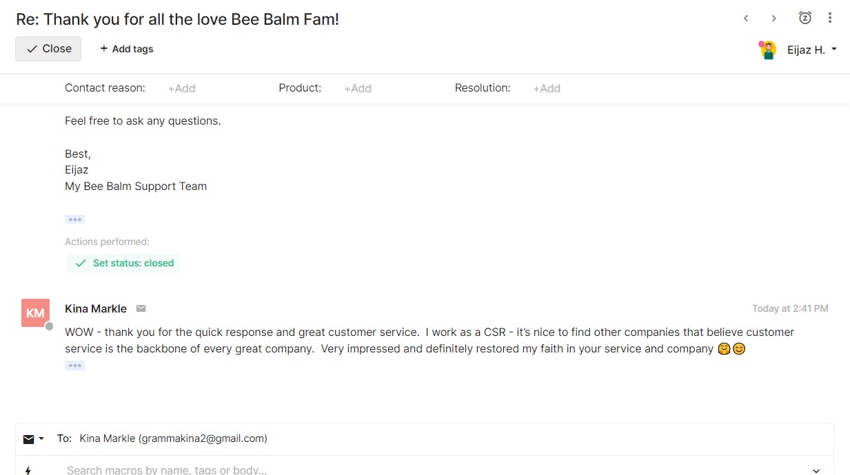 BeeBalm Customer Feedback 2
