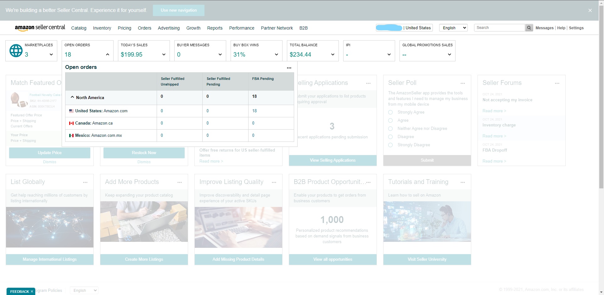 Amazon Seller Central Dashboard
